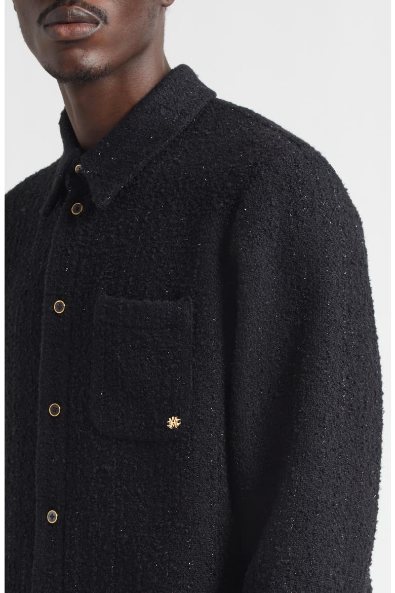 Shimmer Bouclé Button-Up Shirt, Alternate, color, BLACK