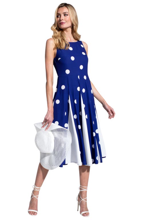 Hotsquash London Clothing Box Pleat Midi Dress With Contrast Skirt In Blue Polka Dot