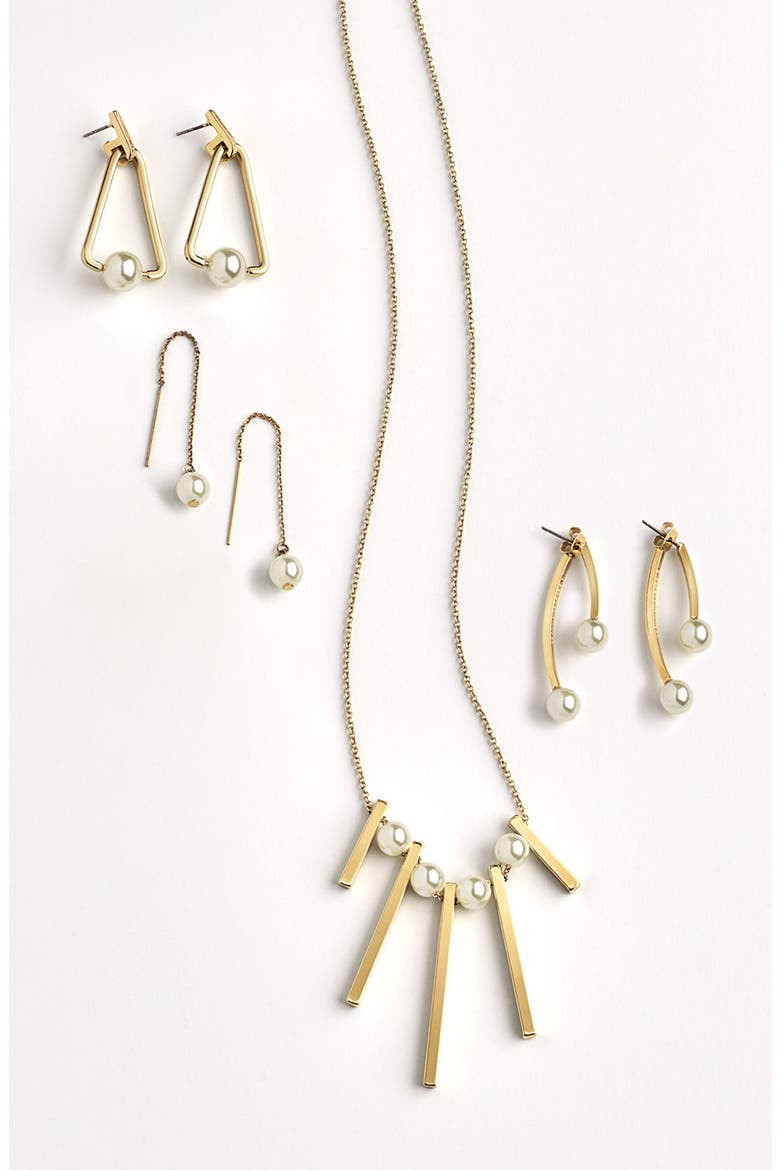 Triangle Bead Drop Earrings, Alternate, color, SILVER