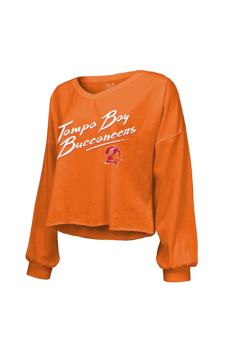 Majestic Threads Women's Majestic Threads Baker Mayfield Orange Tampa Bay Buccaneers Off-Shoulder Script Name & Number V-Neck T-Shirt, Alternate, color, Orange