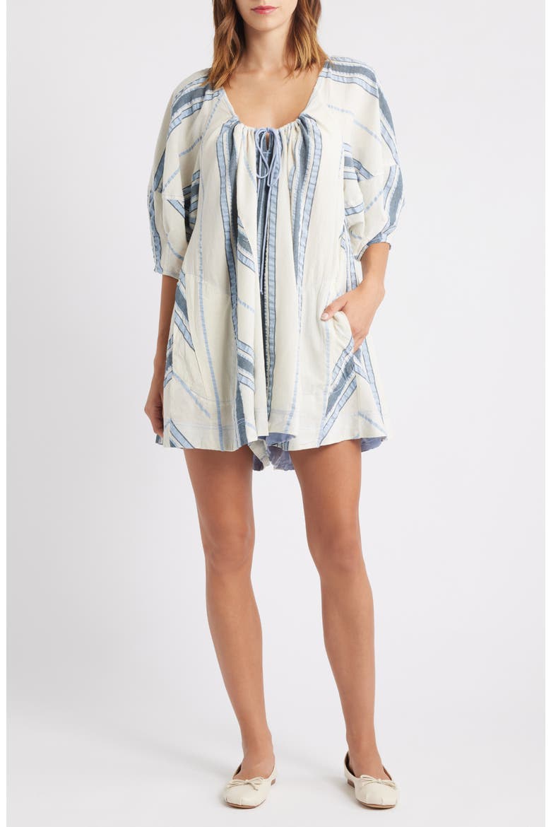 Bop Around Stripe Romper, Main, color, SEASIDE STRIPE IVORY