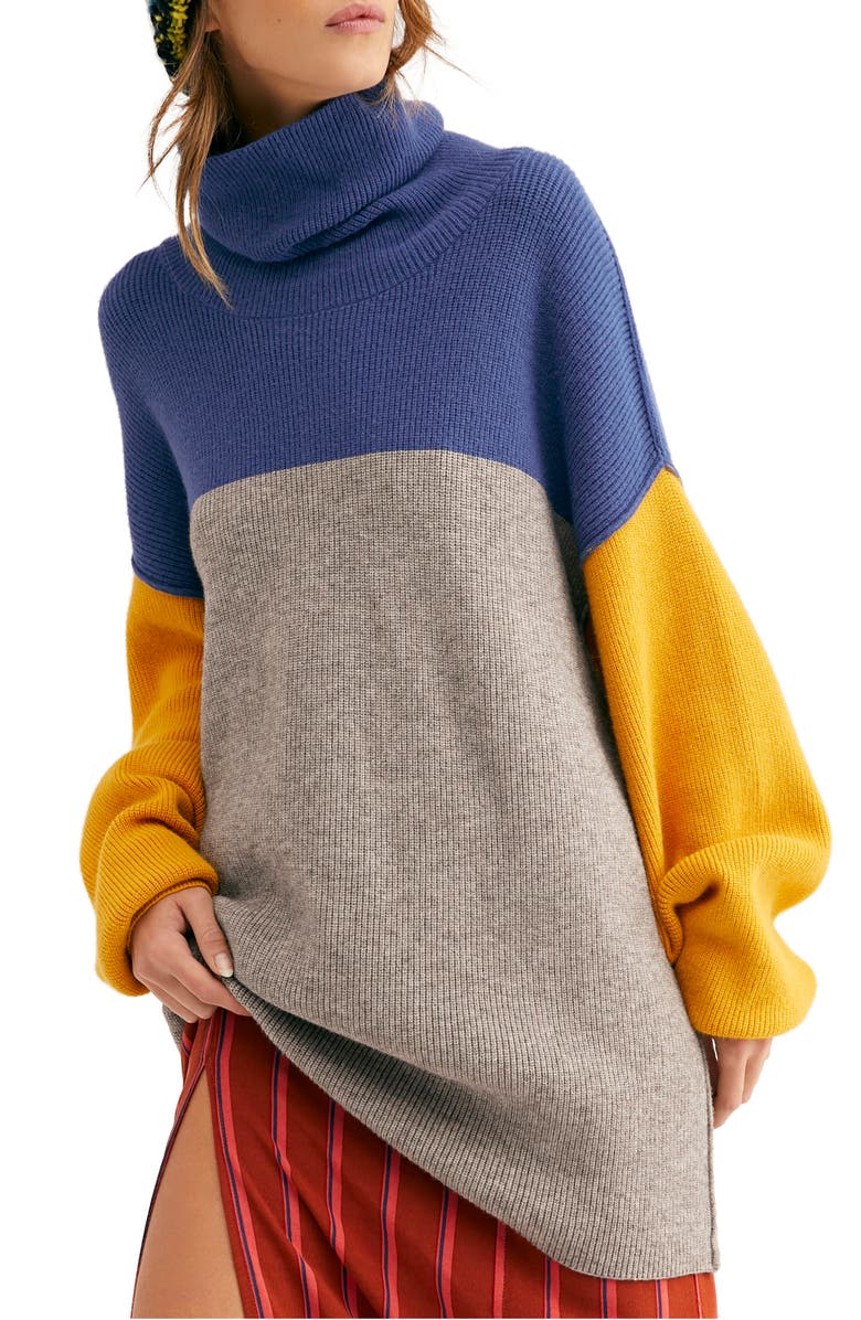 Free People Colorblock Turtleneck Sweater, Main, color, Ocean Color Block