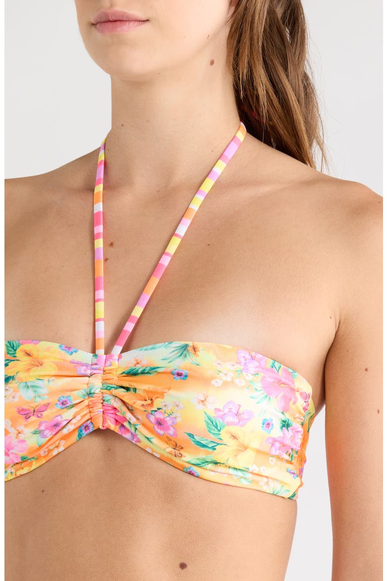 Ruched Bandeau Bikini Top, Alternate, color, PEACHY POCKET