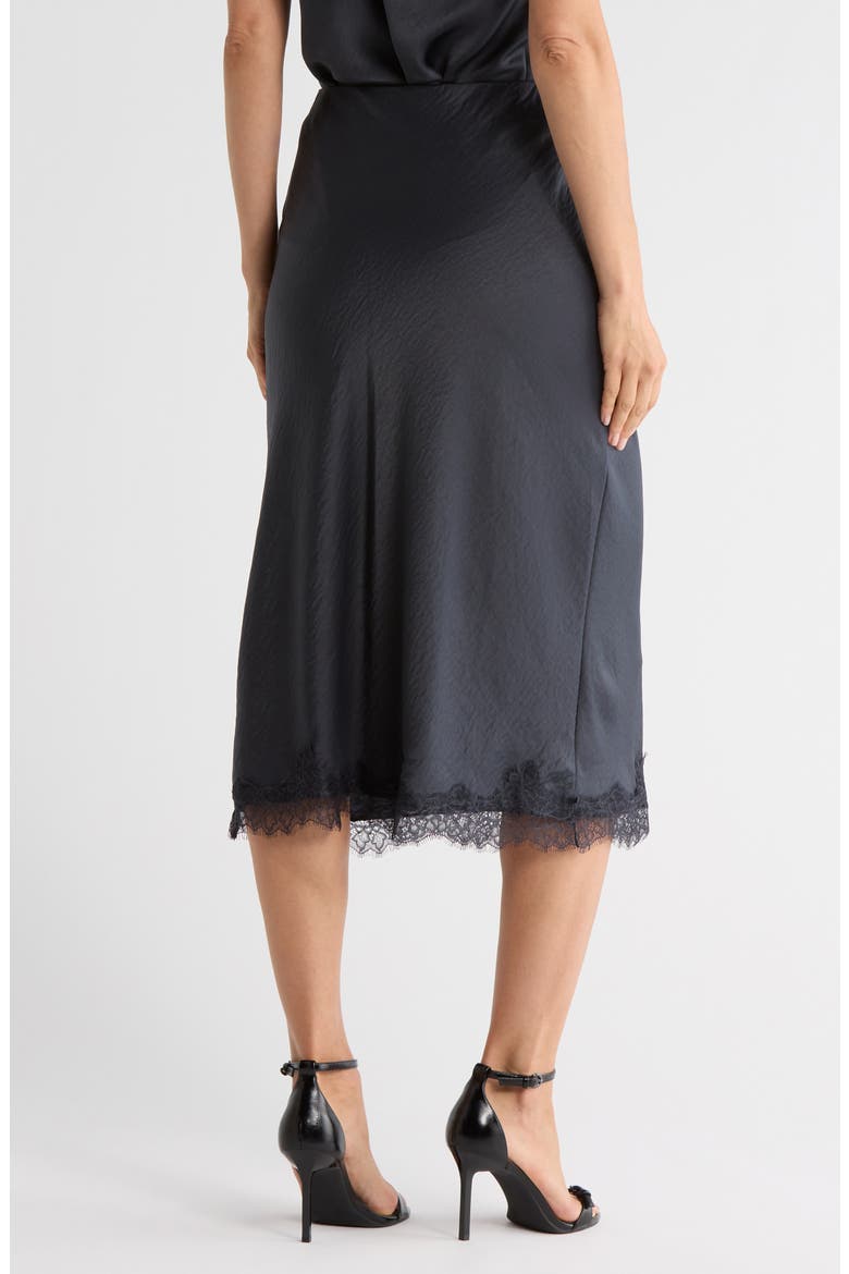 Lace Trim Satin Midi Skirt, Alternate, color, GREY EBONY