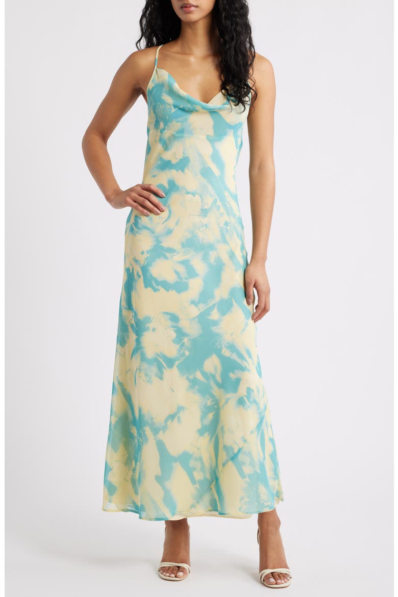 Abstract Print Georgette Midi Dress, Main, color, MID GREEN