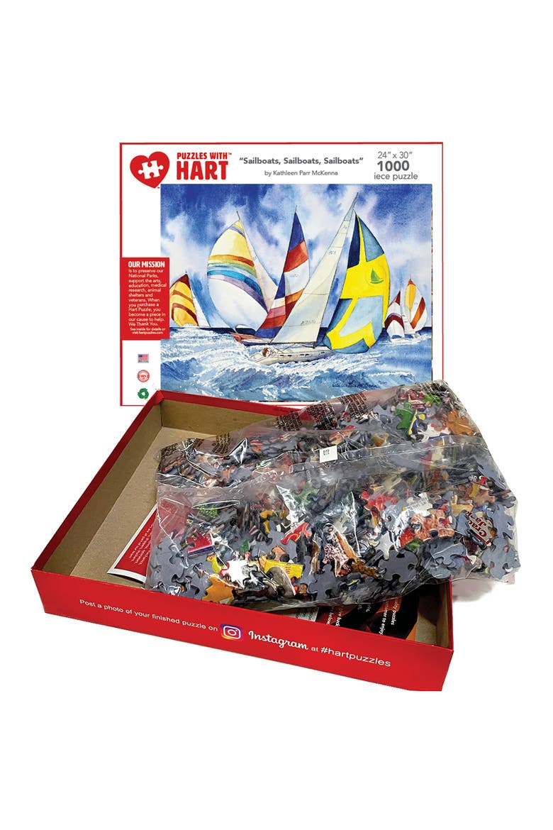 Sailboats by Kathleen Parr McKenna, 24 x 30 1000 Piece Puzzle, Alternate, color, Multicolored