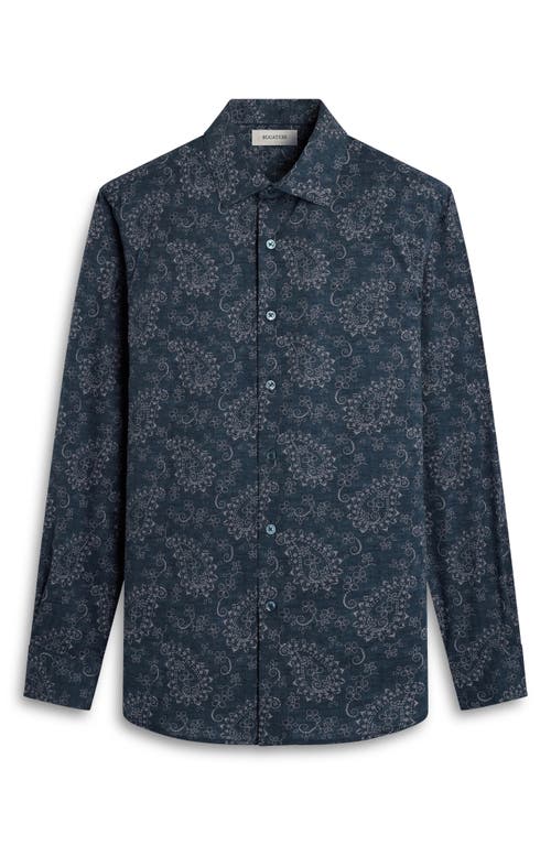 Bugatchi Axel Trim Fit Paisley Stretch Cotton Button-up Shirt In Blue