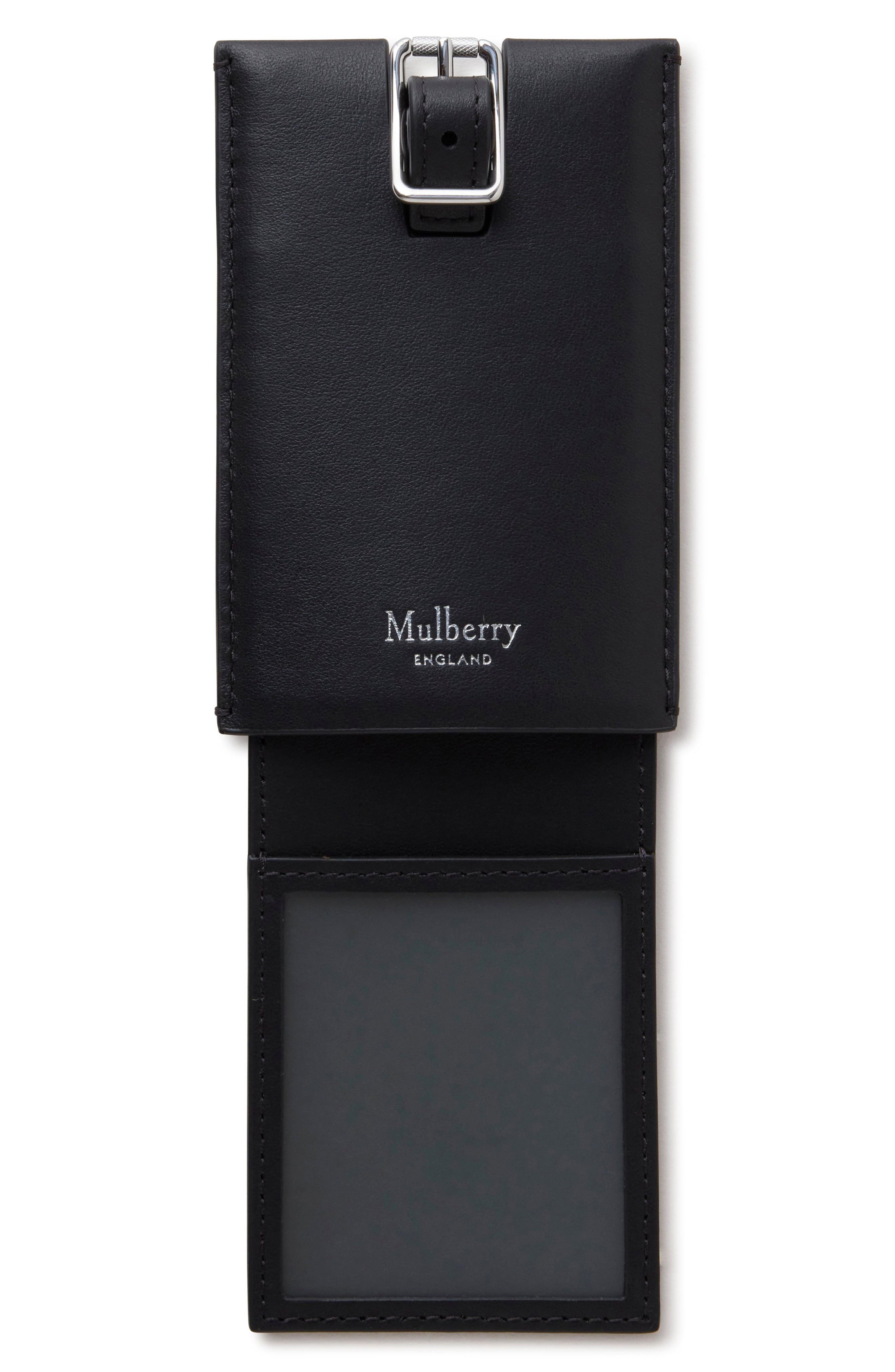 Mulberry Leather Luggage Tag, Alternate, color, Black