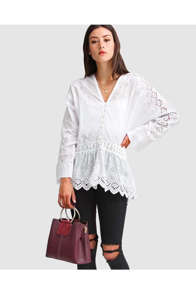Unbutton Me Eyelet Button Down Shirt, Alternate, color, White