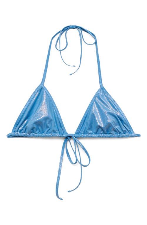 Mango Foil Triangle Bikini Top In Blue