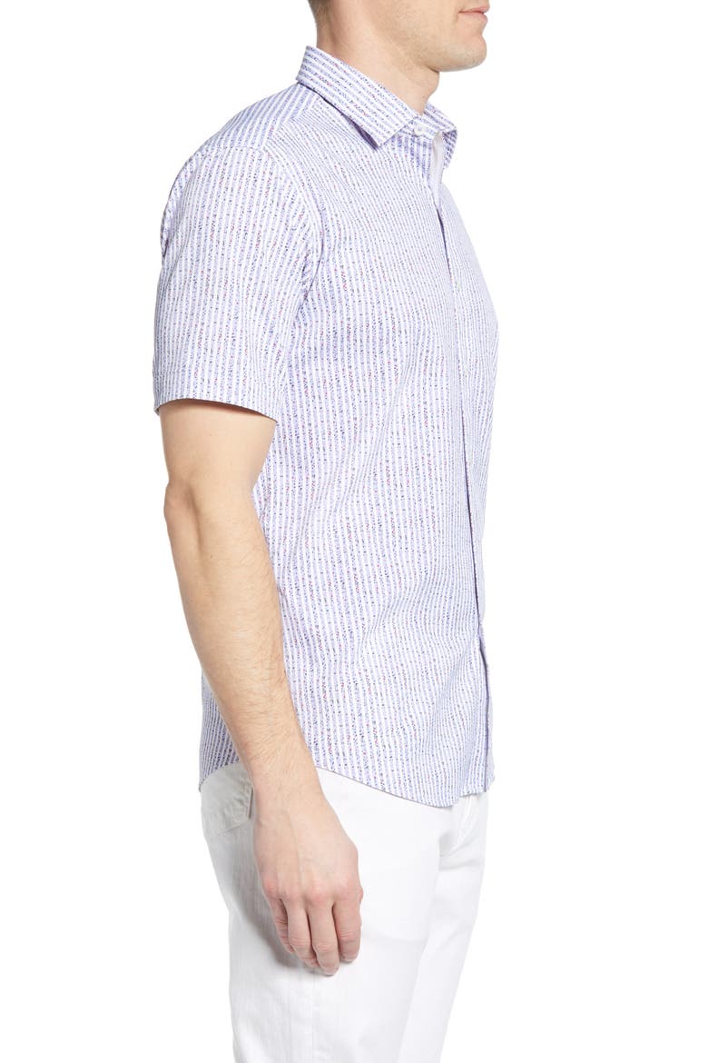 Shaped Fit Stripe Short Sleeve Button-Up Shirt, Alternate, color, AIR BLUE