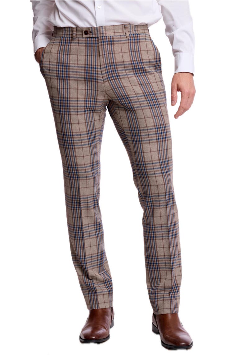 Downing Slim Fit Check Pants, Alternate, color, TAN NAVY BROWN CHECK