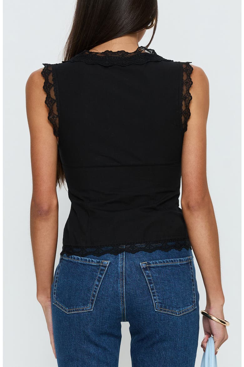 Kerena Lace Trim Tie Front Cotton Top, Alternate, color, BLACK