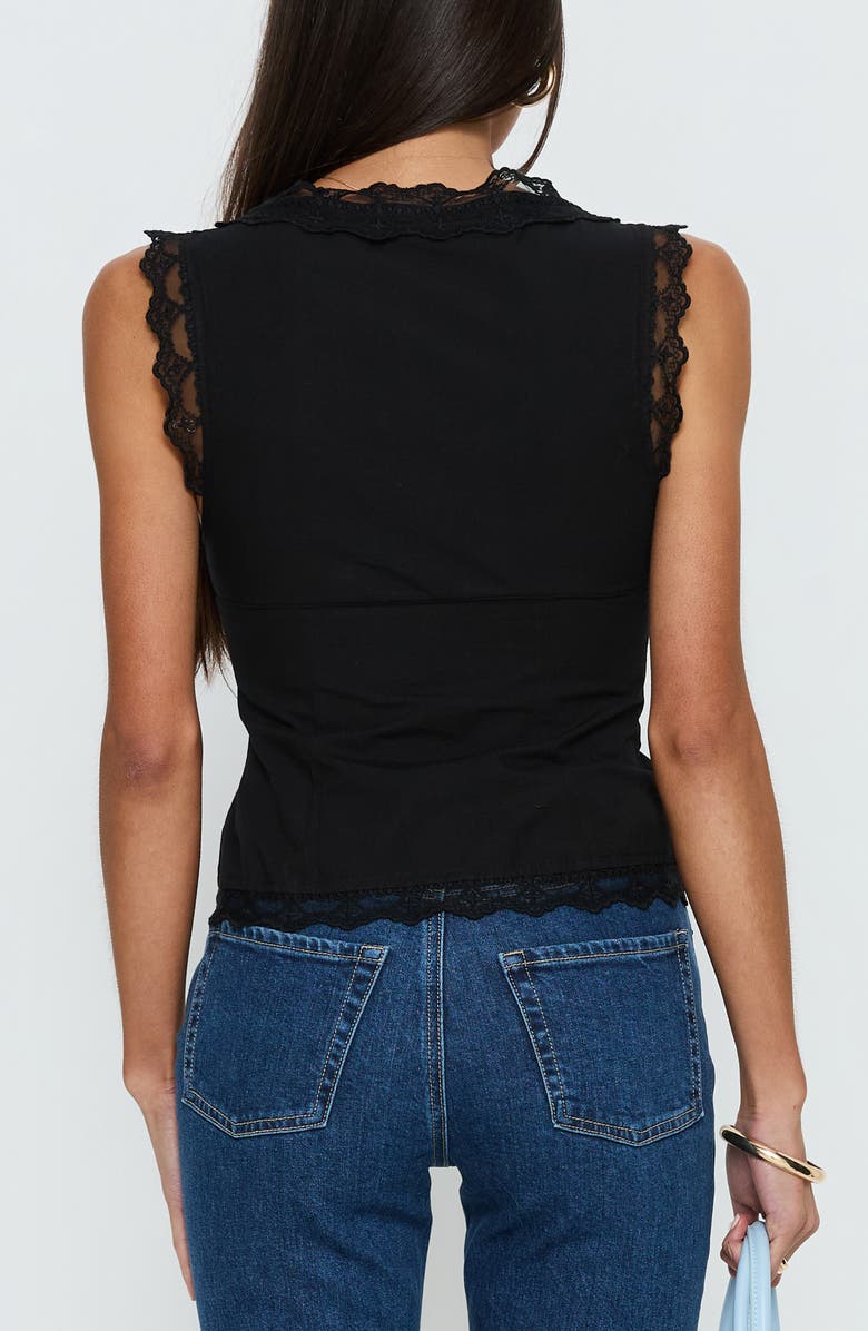 Princess Polly Kerena Lace Trim Tie Front Cotton Top, Alternate, color, Black