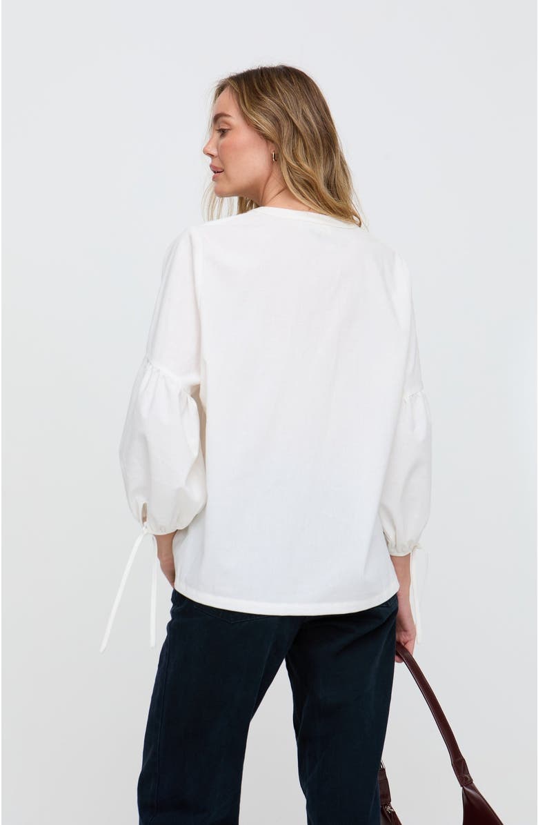 Raffya Anai Half Placket Embroidered Blouse, Alternate, color, Cream