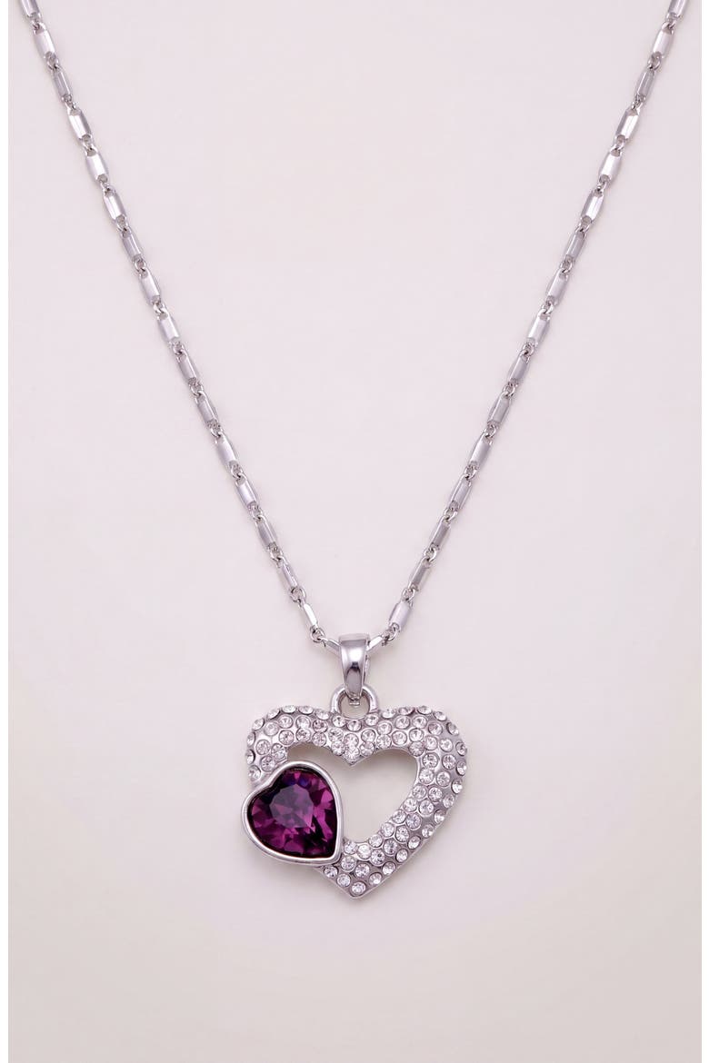 Double Heart Crystal Pendant Necklace, Alternate, color, Purple