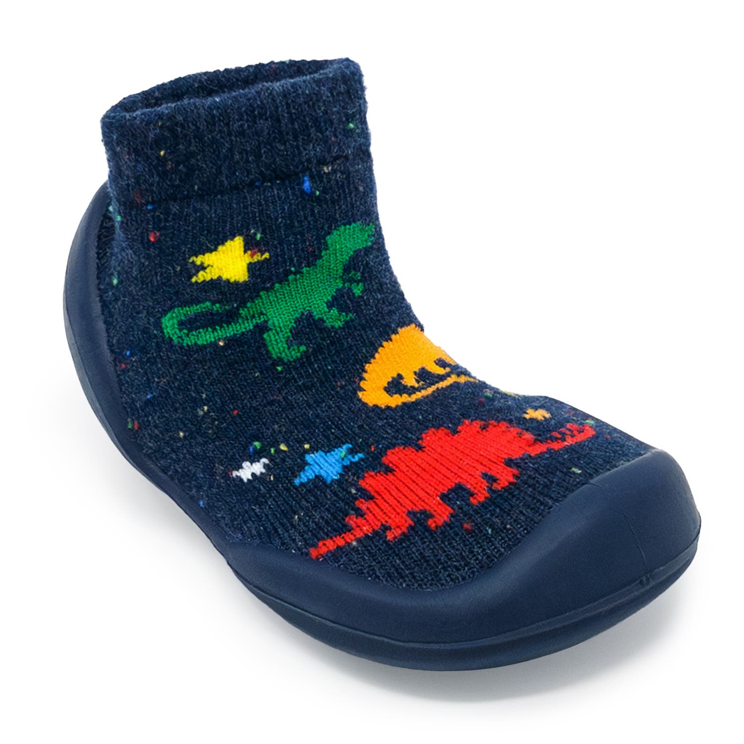 Komuello Toddler Boy Sock Shoes - Dinos, Alternate, color, Dark Navy