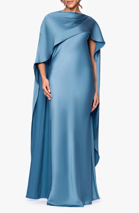 Cape Overlay Satin Gown