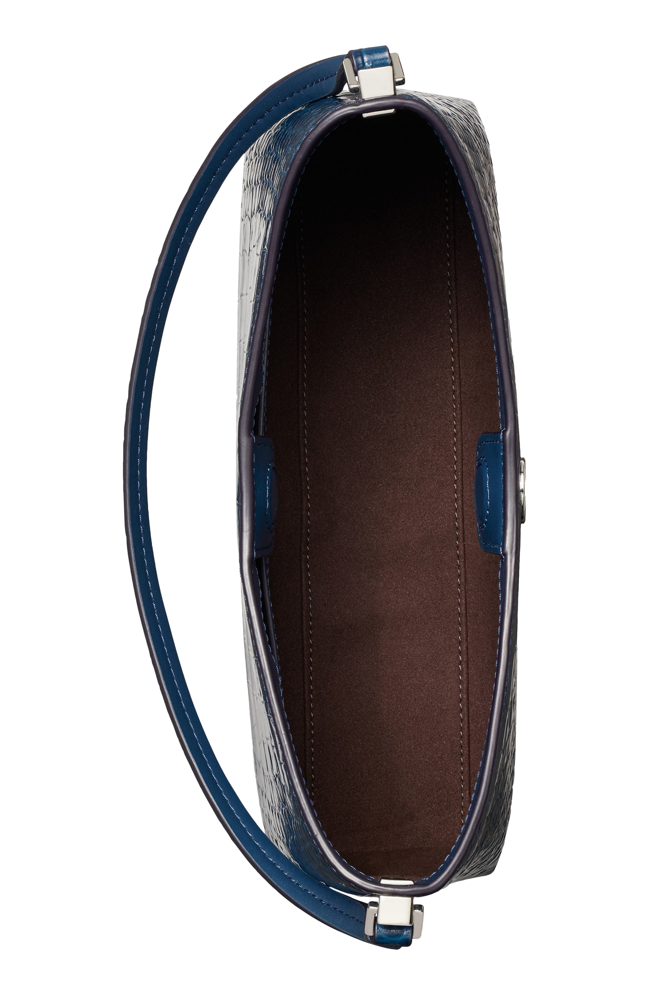 Tory Burch Small Robinson Croc Embossed Leather Shoulder Bag, Alternate, color, Twilight