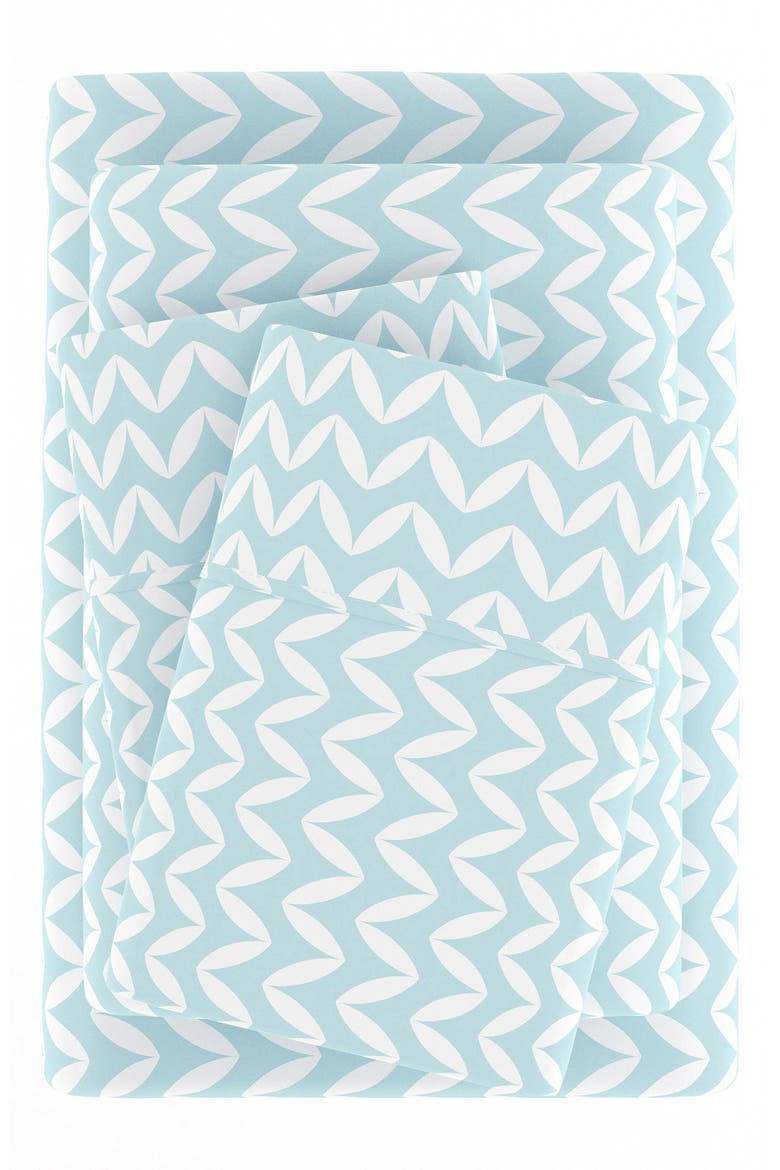 HOME SPUN Premium Ultra Soft Puffed Chevron Pattern 4-Piece Bed Sheet Set, Alternate, color, LIGHT BLUE