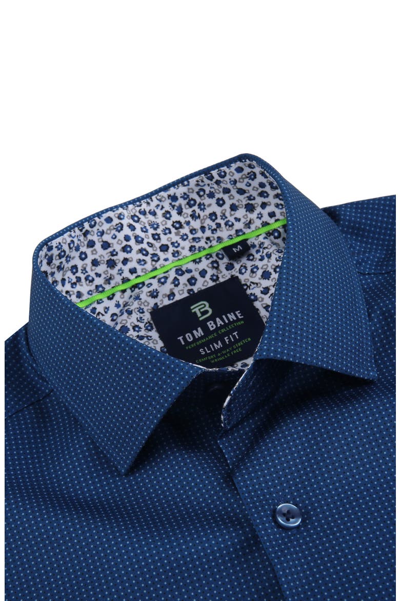 Slim Fit Performance Short Sleeve Button-Up Shirt, Alternate, color, BLUE