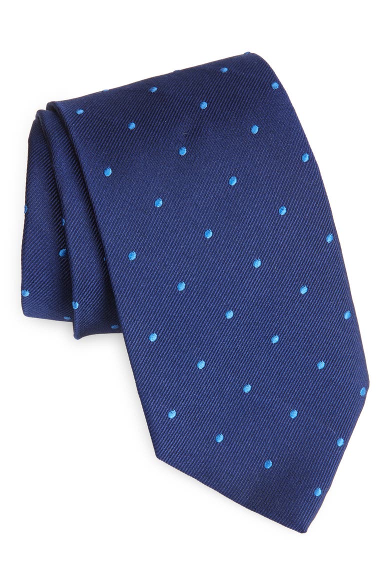 Polka Dot Silk Tie, Main, color, NAVY