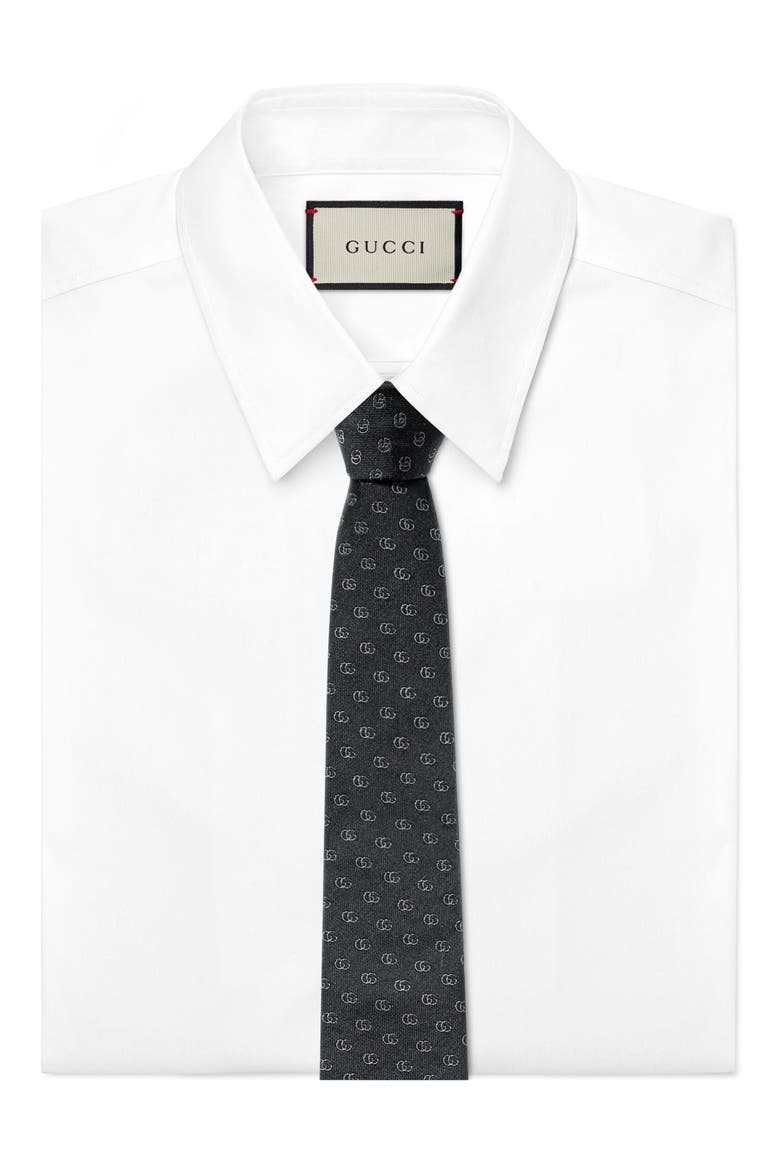 Running GG Logo Silk Jacquard Tie, Main, color, BLACK