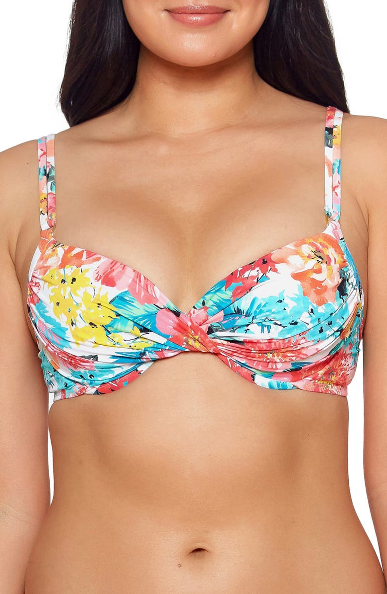 BLEU by Rod Beattie Blooming Chic Twist Front Bikini Top, Main, color, 