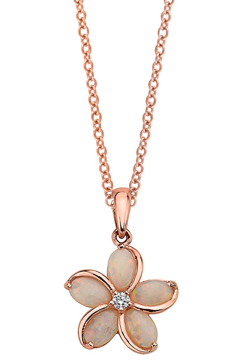 14K Rose Gold Opal & Diamond Flower Pendant Necklace, Alternate, color, ROSE GOLD