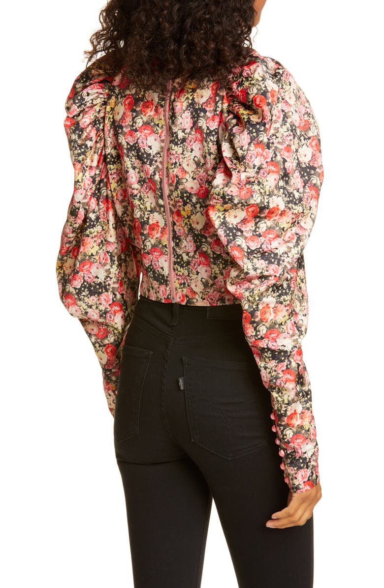 ROTATE Kim Floral Puff Sleeve Crop Top, Alternate, color,