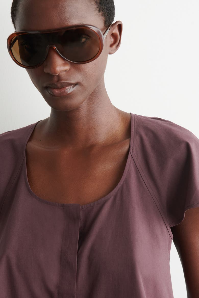 Fluted-sleeve Cotton Blouse, Alternate, color, DARK RED