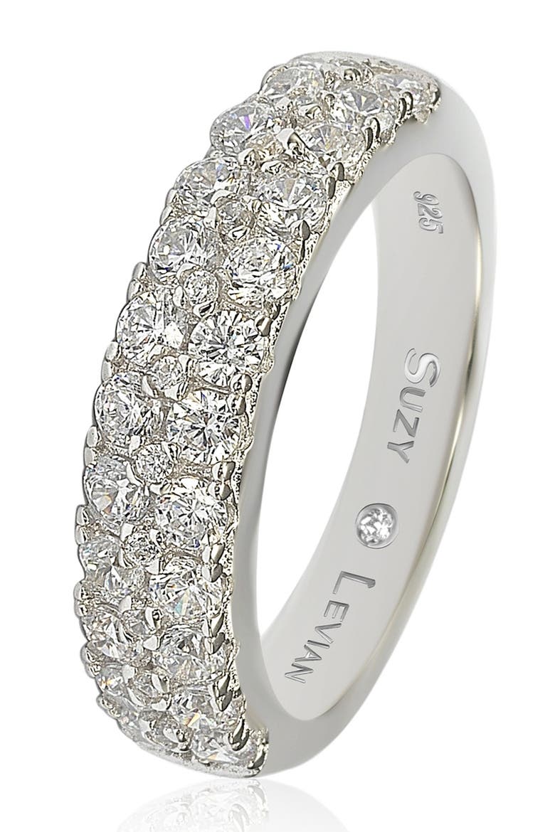 Sterling Silver 3-Row Pave CZ Band Ring, Alternate, color, WHITE
