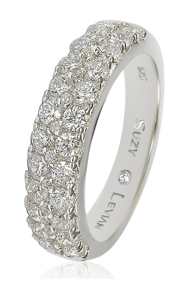 SUZY LEVIAN Sterling Silver 3-Row Pave CZ Band Ring, Alternate, color, White