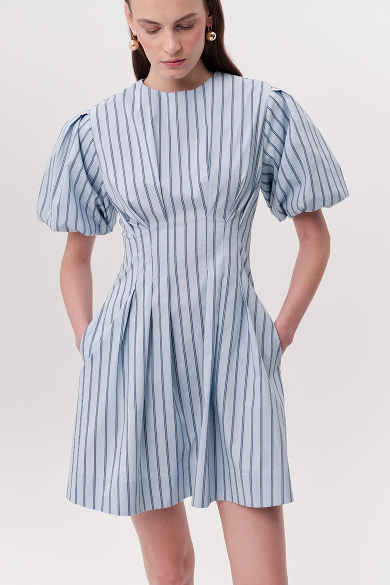 Nancy Puff Sleeve Fitted Pocketed Mini Dress, Alternate, color, Blue