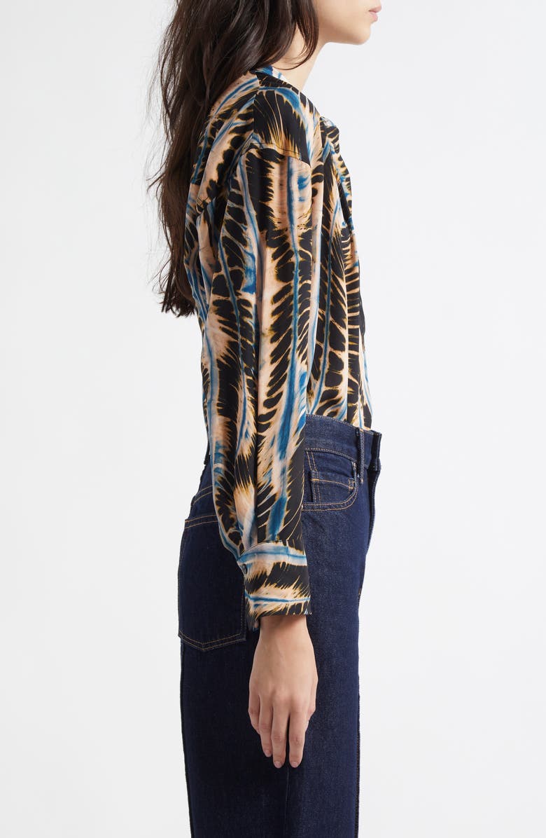 Ulla Johnson Nehir Abstract Leaf Print Silk Button-Up Shirt, Alternate, color, River