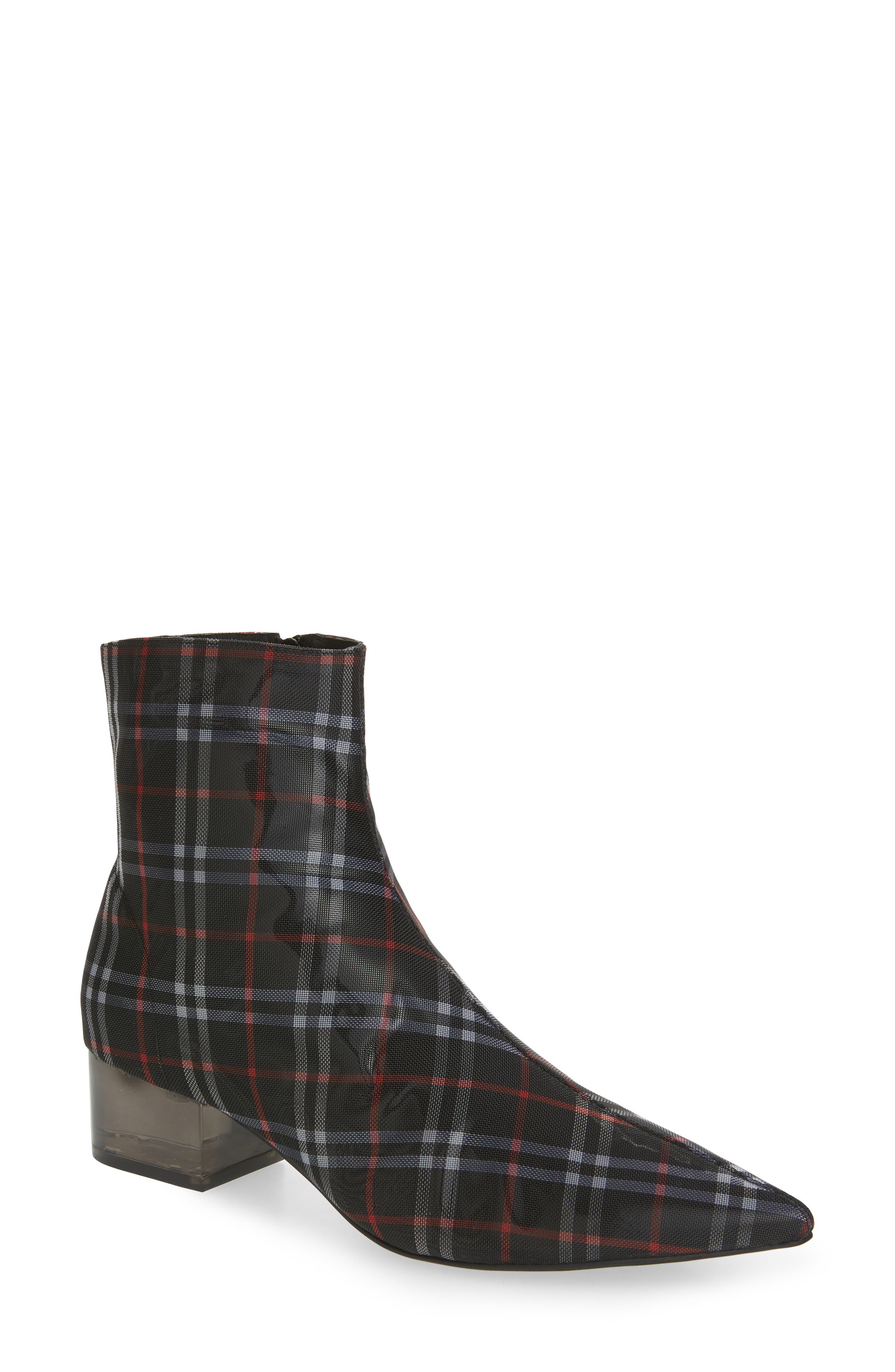 Luminate Bright Heel Bootie, Main, color, BLACK PLAID MESH CHARCOAL