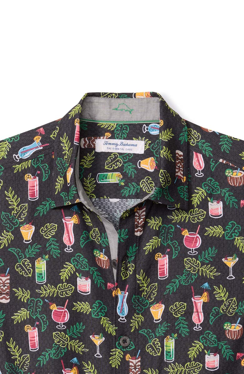 Tommy Bahama Coastal Ease Midnight Mojito Cocktail Print IslandZone<sup>®</sup> Short Sleeve Button-Up Shirt, Alternate, color, Matte Black