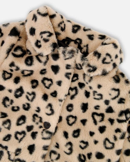 Deux Par Deux Fake Fur Long Coat Leopard In Brown