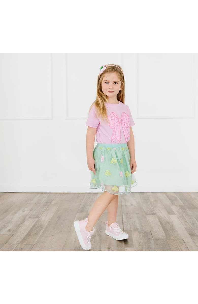 Sweet Wink Bow Sequin Patch Short Sleeve T-Shirt, Alternate, color, Ballet Pink