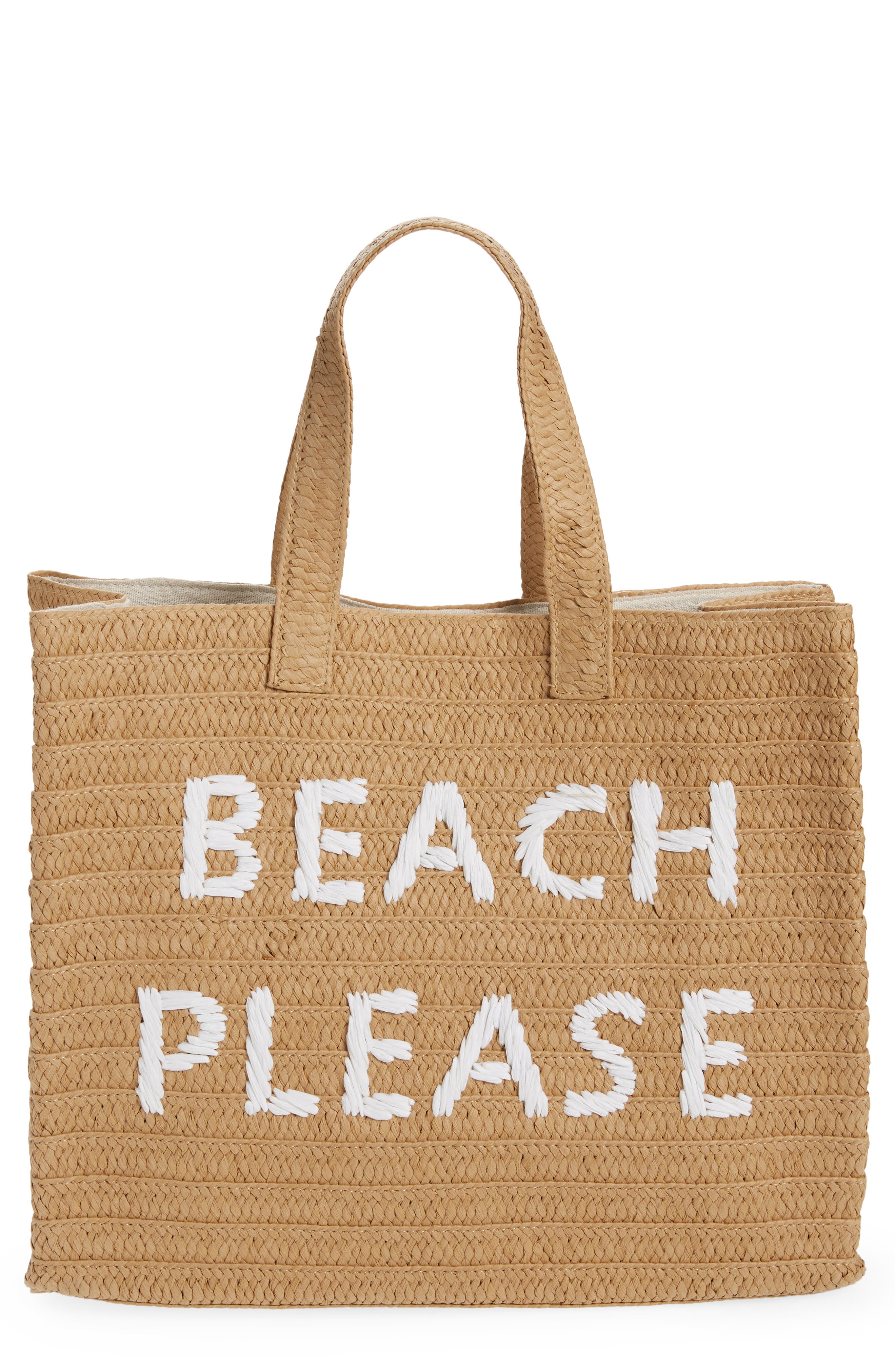 Beach Please Tote Bag, Main, color, SAND/ WHITE