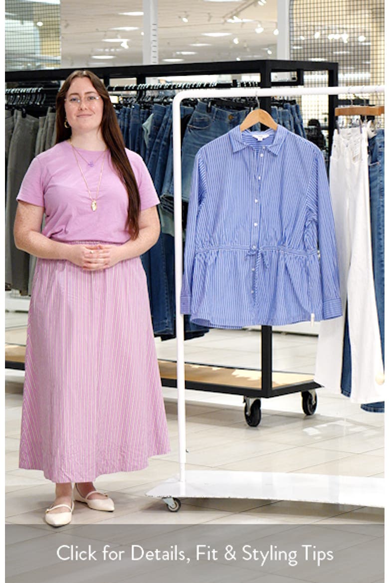 Stripe Drawcord Waist Cotton Button-Up Shirt video