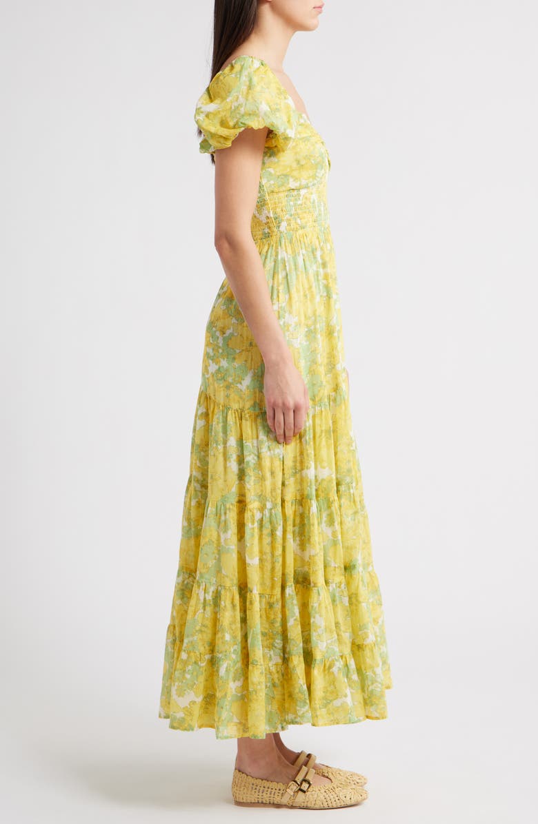 Free People Sundrenched Floral Tiered Maxi Sundress, Alternate, color, Butter Combo