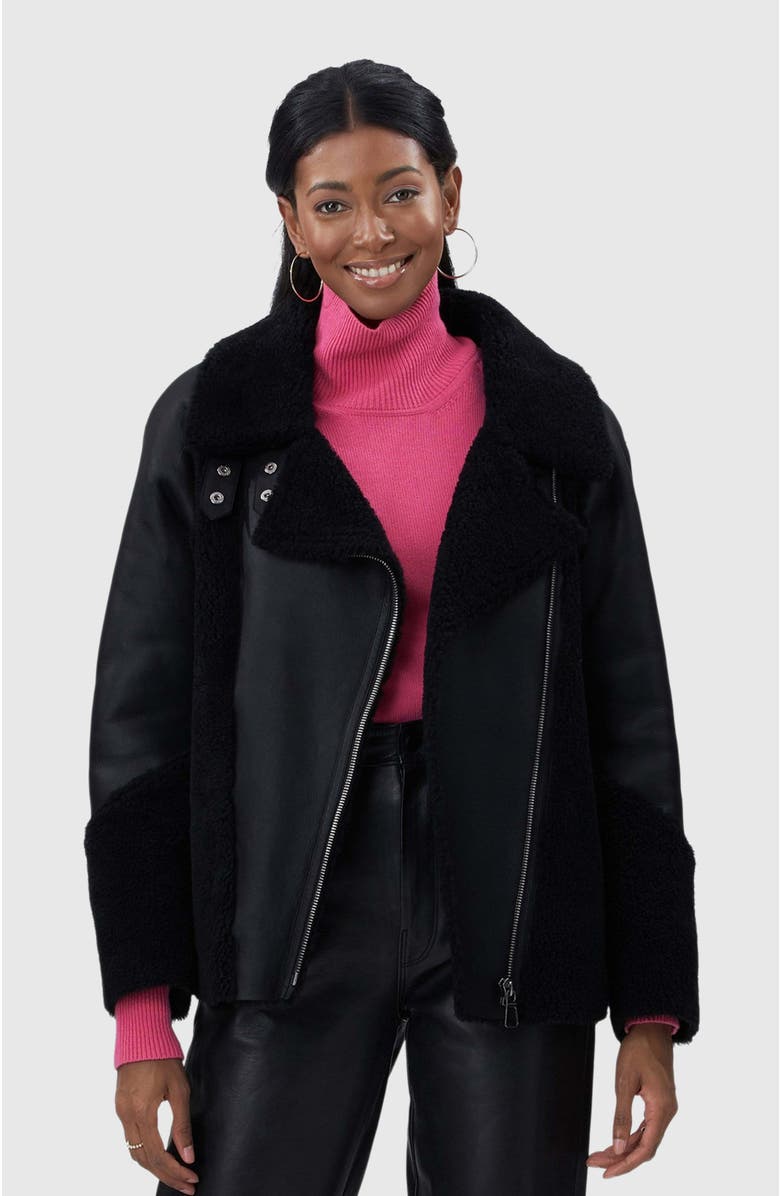 GORSKI Genuine Shearling Zip Moto Jacket, Alternate, color, Black/Black