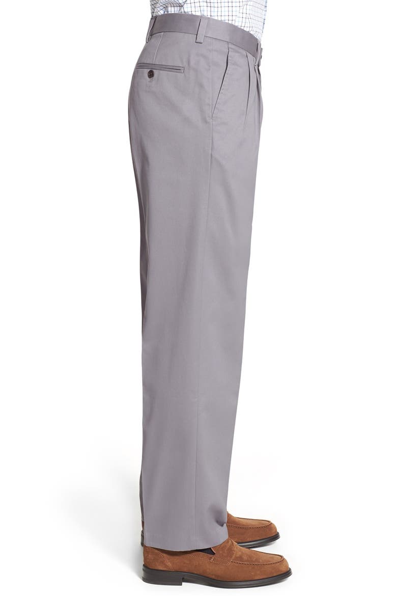 'Classic' Smartcare™ Relaxed Fit Double Pleated Cotton Pants, Alternate, color, GREY FILIGREE