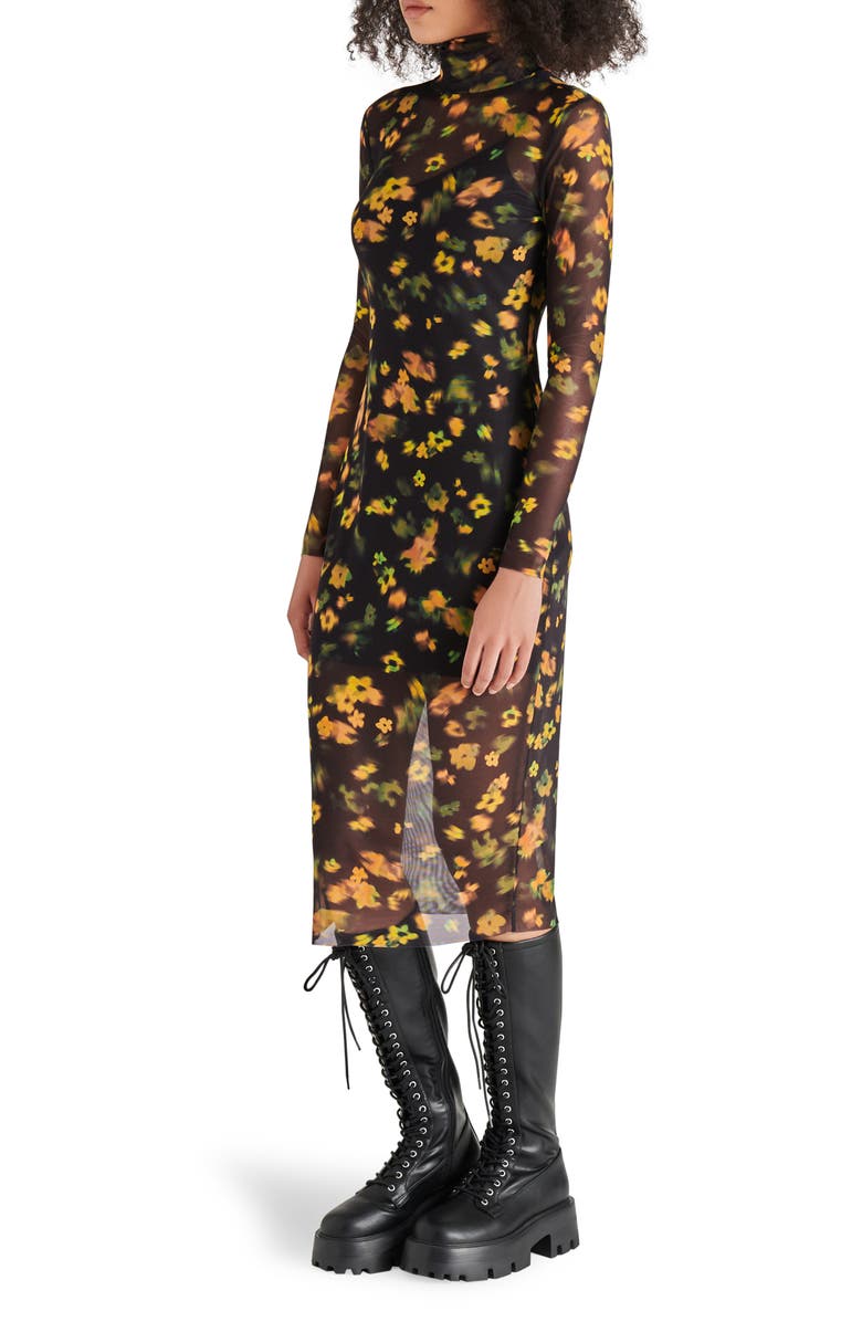 Steve Madden Vivienne Floral Print Turtleneck Mesh Midi Dress, Alternate, color, 