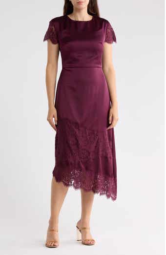 Lace Trim Asymmetric Midi Dress