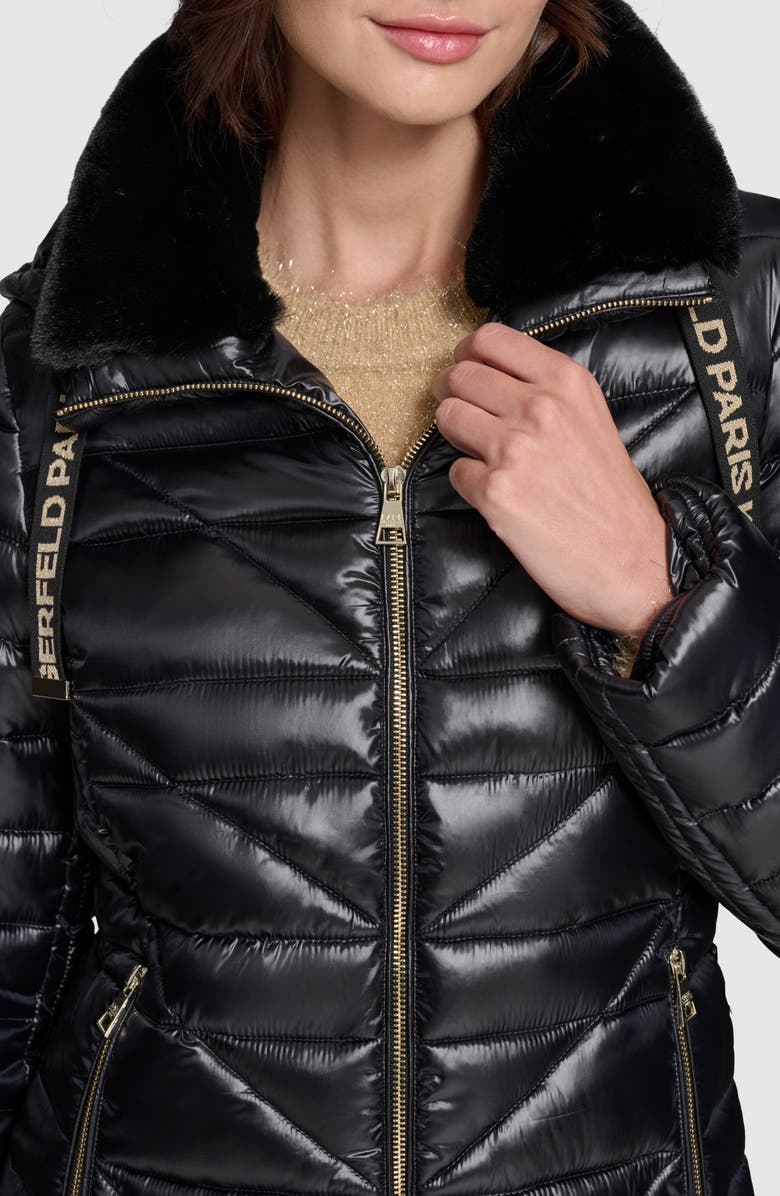 KARL LAGERFELD PARIS Faux Fur Collar Quilted Puffer Jacket, Alternate, color, 