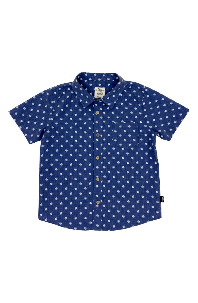 Feather 4 Arrow Pinwheel Short Sleeve Button-Up Shirt, Main, color, Twilight