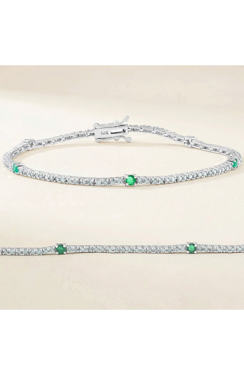 Bliss Diamond 1 1/10 Ct Diamond & Green Emerald Tennis Bracelet 14k Gold 7" Lab Grown, Alternate, color, 14K White Gold