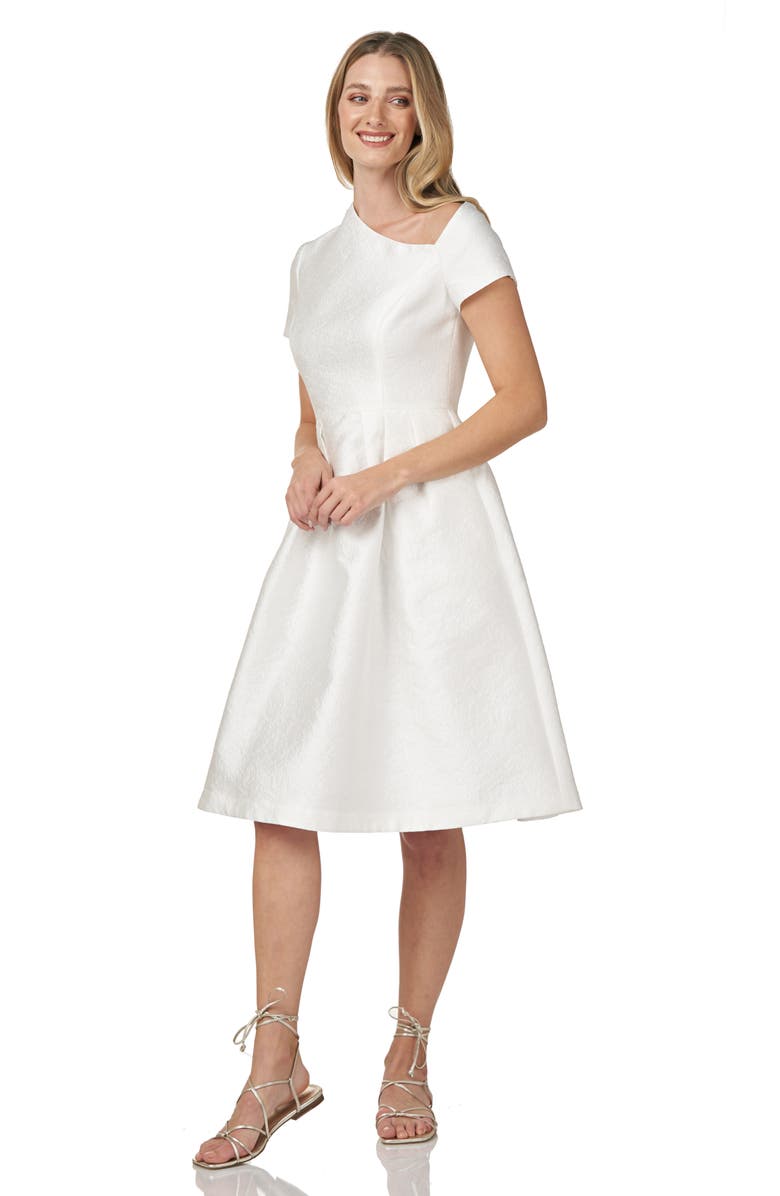 Kay Unger Asymmetrical Neck Satin Jacquard Cocktail Dress, Alternate, color, 